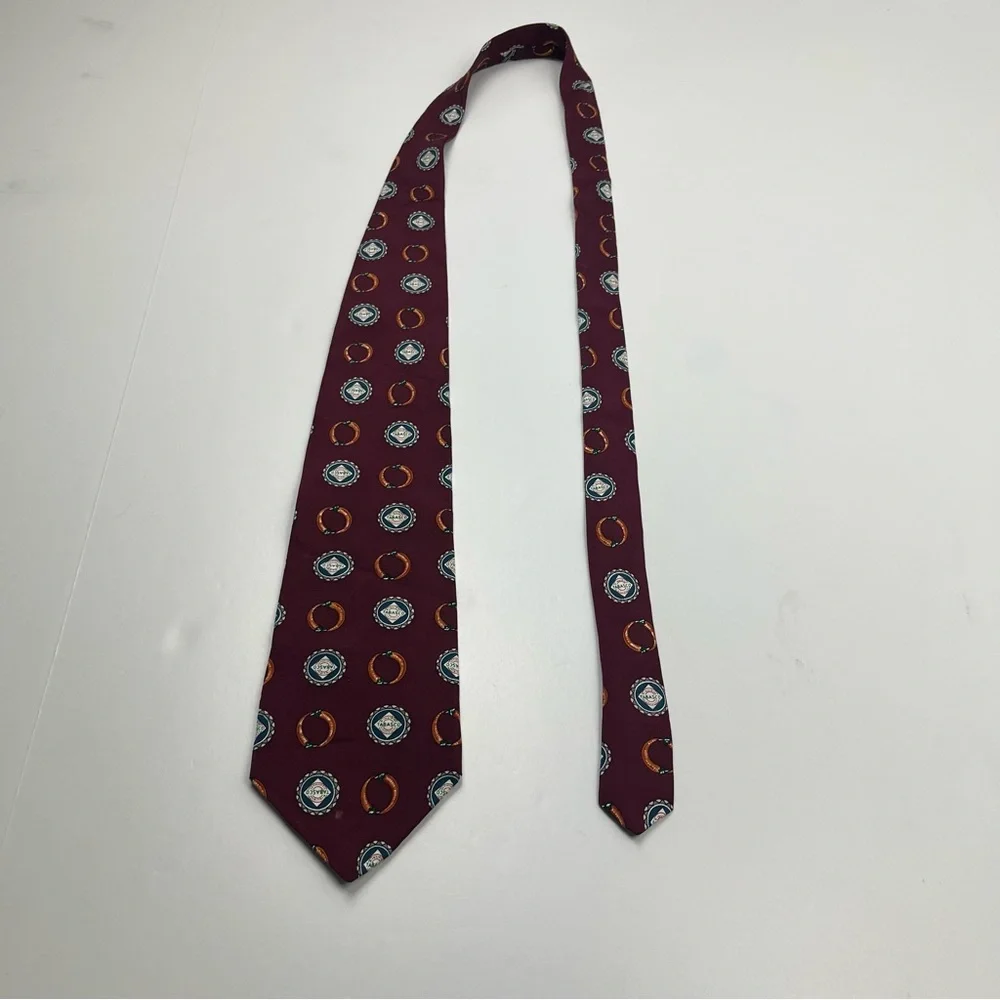 Tabasco Burgundy Red Novelty Patterned Tie 100% Silk USA Peppers Vintage *FLAWED